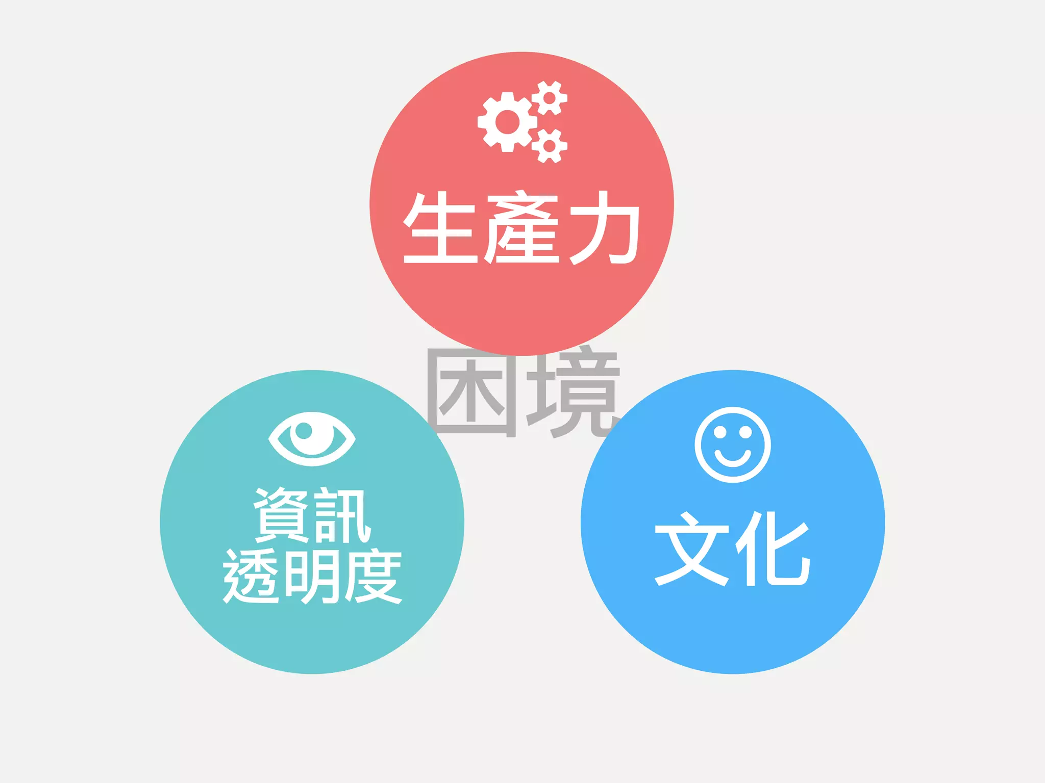 困境
資訊
透明度 文化
生產力
 