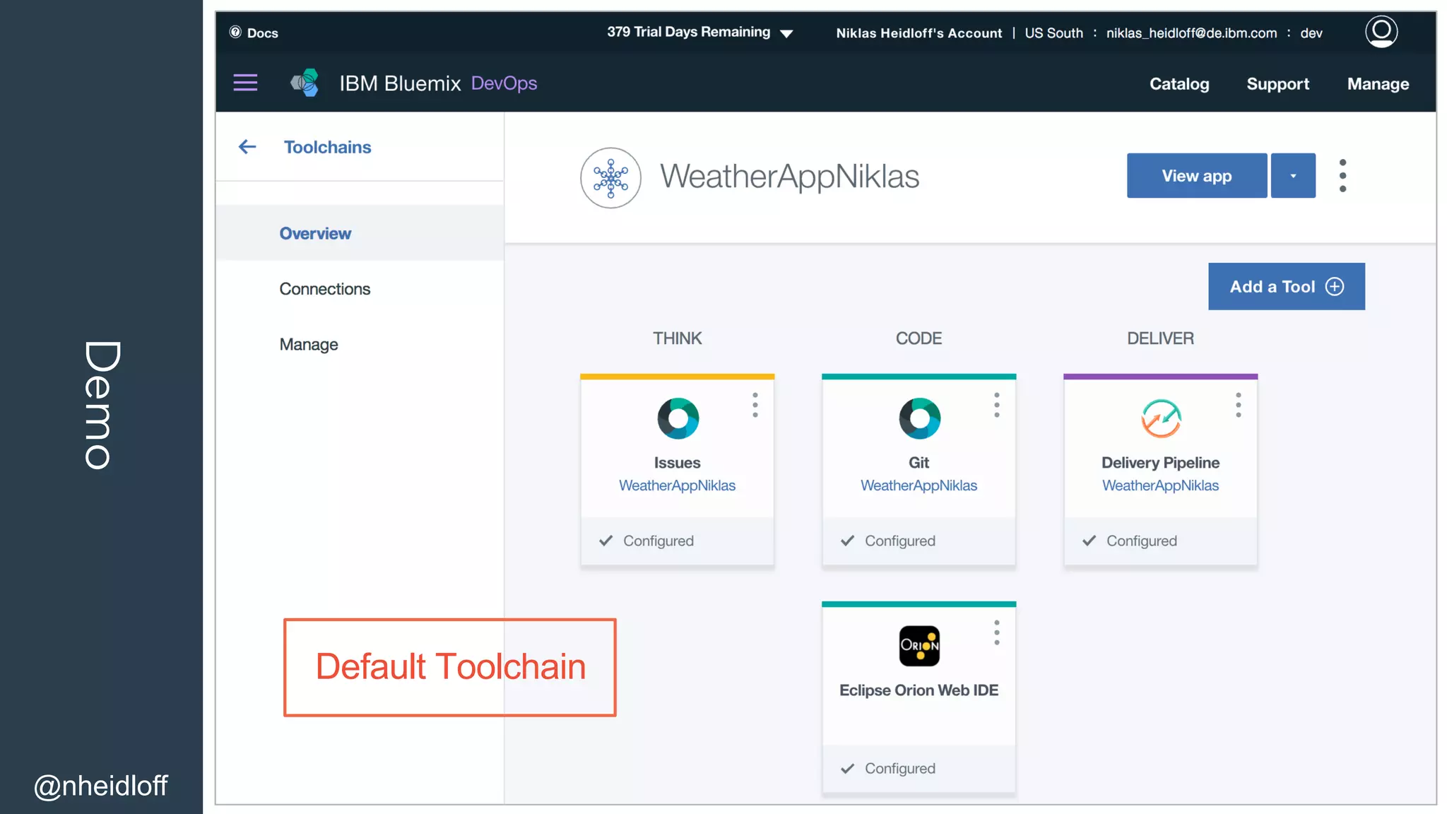 Demo
•  s
@nheidloff
Default Toolchain
 