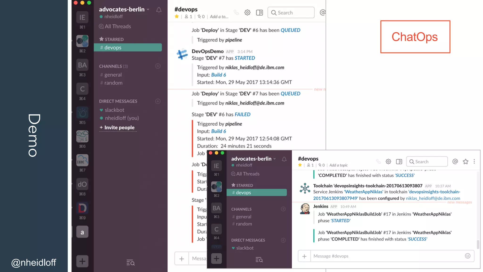 Demo
@nheidloff
ChatOps
 