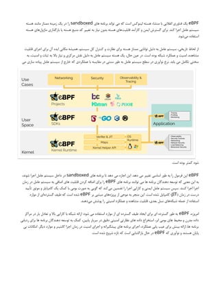 eBPF
‫های‬ ‫برنامه‬ ‫تواند‬ ‫می‬ ‫که‬ ‫است‬ ‫لینوکس‬ ‫هسته‬ ‫منشاء‬ ‫با‬ ‫انقالبی‬ ‫فناوری‬ ‫یک‬
sandboxed
‫هسته‬ ‫مانند‬ ‫ممتاز‬ ‫زمینه‬ ‫یک‬ ‫در‬ ‫را‬
‫هسته‬ ‫‌های‬
‫ل‬‫ماژو‬ ‫بارگذاری‬ ‫یا‬ ‫هسته‬ ‫منبع‬ ‫کد‬ ‫تغییر‬ ‫به‬ ‫نیاز‬ ‫بدون‬ ‫هسته‬ ‫‌های‬
‫ت‬‫قابلی‬ ‫کارآمد‬ ‫و‬ ‫ایمن‬ ‫گسترش‬ ‫برای‬ .‫کند‬ ‫اجرا‬ ‫عامل‬ ‫سیستم‬
.‫‌شود‬
‫ی‬‫م‬ ‫استفاده‬
‫قابلیت‬ ‫اجرای‬ ‫برای‬ ‫آل‬ ‫ایده‬ ‫مکانی‬ ‫همیشه‬ ،‫سیستم‬ ‫کل‬ ‫کنترل‬ ‫و‬ ‫نظارت‬ ‫برای‬ ‫هسته‬ ‫ممتاز‬ ‫توانایی‬ ‫دلیل‬ ‫به‬ ‫عامل‬ ‫سیستم‬ ،‫تاریخی‬ ‫لحاظ‬ ‫از‬
‫به‬ ،‫امنیت‬ ‫و‬ ‫ثبات‬ ‫به‬ ‫باال‬ ‫نیاز‬ ‫و‬ ‫مرکزی‬ ‫نقش‬ ‫دلیل‬ ‫به‬ ‫عامل‬ ‫سیستم‬ ‫هسته‬ ‫یک‬ ،‫حال‬ ‫عین‬ ‫در‬ .‫است‬ ‫بوده‬ ‫شبکه‬ ‫عملکرد‬ ‫و‬ ‫امنیت‬ ،‫مشاهده‬
‫می‬ ‫سازی‬ ‫پیاده‬ ‫عامل‬ ‫سیستم‬ ‫از‬ ‫خارج‬ ‫که‬ ‫عملکردی‬ ‫با‬ ‫مقایسه‬ ‫در‬ ‫سنتی‬ ‫طور‬ ‫به‬ ‫عامل‬ ‫سیستم‬ ‫سطح‬ ‫در‬ ‫نوآوری‬ ‫نرخ‬ .‫یابد‬ ‫می‬ ‫تکامل‬ ‫سختی‬
.‫است‬ ‫بوده‬ ‫کمتر‬ ‫شود‬
eBPF
‫های‬ ‫برنامه‬ ‫تا‬ ‫دهد‬ ‫می‬ ‫اجازه‬ ‫این‬ .‫دهد‬ ‫می‬ ‫تغییر‬ ‫اساسی‬ ‫طور‬ ‫به‬ ‫را‬ ‫فرمول‬ ‫این‬
sandboxed
،‫شوند‬ ‫اجرا‬ ‫عامل‬ ‫سیستم‬ ‫داخل‬ ‫در‬
‫های‬ ‫برنامه‬ ‫توانند‬ ‫می‬ ‫ها‬ ‫برنامه‬ ‫دهندگان‬ ‫توسعه‬ ‫که‬ ‫معنی‬ ‫این‬ ‫به‬
eBPF
‫زمان‬ ‫در‬ ‫عامل‬ ‫سیستم‬ ‫به‬ ‫اضافی‬ ‫های‬ ‫قابلیت‬ ‫کردن‬ ‫اضافه‬ ‫برای‬ ‫را‬
‫تأیید‬ ‫موتور‬ ‫و‬ ‫کامپایلر‬ ‫یک‬ ‫کمک‬ ‫با‬ ‫بومی‬ ‫صورت‬ ‫به‬ ‫گویی‬ ‫که‬ ‫‌کند‬
‫ی‬‫م‬ ‫تضمین‬ ‫را‬ ‫اجرا‬ ‫کارایی‬ ‫و‬ ‫ایمنی‬ ‫عامل‬ ‫سیستم‬ ‫سپس‬ .‫کنند‬ ‫اجرا‬ ‫اجرا‬
( ‫زمان‬ ‫در‬ ‫درست‬
JIT
‫بر‬ ‫مبتنی‬ ‫‌های‬
‫ه‬‫پروژ‬ ‫از‬ ‫موجی‬ ‫به‬ ‫منجر‬ ‫این‬ .‫است‬ ‫شده‬ ‫کامپایل‬ )
eBPF
‫موارد‬ ‫از‬ ‫‌ای‬
‫ه‬‫گسترد‬ ‫طیف‬ ‫که‬ ‫است‬ ‫شده‬
.‫‌دهند‬
‫ی‬‫م‬ ‫پوشش‬ ‫را‬ ‫امنیتی‬ ‫عملکرد‬ ‫و‬ ‫مشاهده‬ ‫قابلیت‬ ،‫بعدی‬ ‫نسل‬ ‫‌های‬
‫ه‬‫شبک‬ ‫جمله‬ ‫از‬ ‫استفاده‬
،‫امروزه‬
eBPF
‫مراکز‬ ‫در‬ ‫بار‬ ‫تعادل‬ ‫و‬ ‫باال‬ ‫کارایی‬ ‫با‬ ‫شبکه‬ ‫ارائه‬ :‫شود‬ ‫می‬ ‫استفاده‬ ‫موارد‬ ‫از‬ ‫ای‬ ‫گسترده‬ ‫طیف‬ ‫ایجاد‬ ‫برای‬ ‫ای‬ ‫گسترده‬ ‫طور‬ ‫به‬
‫ردیابی‬ ‫برای‬ ‫ها‬ ‫برنامه‬ ‫دهندگان‬ ‫توسعه‬ ‫به‬ ‫کمک‬ ،‫پایین‬ ‫سربار‬ ‫در‬ ‫دقیق‬ ‫امنیتی‬ ‫نظارتی‬ ‫های‬ ‫داده‬ ‫استخراج‬ ،‫ابر‬ ‫بومی‬ ‫های‬ ‫محیط‬ ‫و‬ ‫مدرن‬ ‫داده‬
‫بی‬ ‫امکانات‬ .‫دیگر‬ ‫موارد‬ ‫و‬ ‫کانتینر‬ ‫اجرا‬ ‫زمان‬ ‫در‬ ‫امنیت‬ ‫اجرای‬ ‫و‬ ‫پیشگیرانه‬ ‫های‬ ‫برنامه‬ ‫اجرای‬ ،‫عملکرد‬ ‫یابی‬ ‫عیب‬ ‫برای‬ ‫بینش‬ ‫ارائه‬ ،‫ها‬ ‫برنامه‬
‫که‬ ‫نوآوری‬ ‫و‬ ‫هستند‬ ‫پایان‬
eBPF
.‫است‬ ‫شده‬ ‫شروع‬ ‫تازه‬ ‫که‬ ‫است‬ ‫بازگشایی‬ ‫حال‬ ‫در‬
 