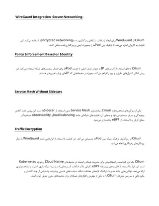 ( )
WireGuard Integration Secure Networking
Cilium
‫از‬
WireGuard
( ‫‌شده‬
‫ی‬‫رمزگذار‬ ‫‌ای‬
‫ه‬‫شبک‬ ‫ارتباطات‬ ‫ایجاد‬ ‫برای‬
encrypted networking
‫این‬ .‫‌کند‬
‫ی‬‫م‬ ‫استفاده‬ )
‫بین‬ ‫ترافیک‬ ‫تا‬ ‫‌دهد‬
‫ی‬‫م‬ ‫اجازه‬ ‫کاربران‬ ‫به‬ ‫قابلیت‬
Pod
.‫کنند‬ ‫منتقل‬ ‫‌شده‬
‫ی‬‫رمزگذار‬ ‫و‬ ‫ایمن‬ ‫‌صورت‬
‫ه‬‫ب‬ ‫را‬ ‫ها‬
Policy Enforcement Based on Identity
Cilium
‫‌های‬
‫س‬‫آدر‬ ‫از‬ ‫استفاده‬ ‫‌جای‬
‫ه‬‫ب‬
IP
‫هویت‬ ‫از‬ ،‫اصلی‬ ‫معیار‬ ‫عنوان‬ ‫به‬
Pod
‫این‬ .‫‌کند‬
‫ی‬‫م‬ ‫استفاده‬ ‫شبکه‬ ‫‌های‬
‫ت‬‫سیاس‬ ‫اعمال‬ ‫برای‬ ‫ها‬
‫که‬ ‫‌هایی‬
‫ط‬‫محی‬ ‫در‬ ‫‌ویژه‬
‫ه‬‫ب‬ ،‫‌کند‬
‫ی‬‫م‬ ‫فراهم‬ ‫را‬ ‫پویا‬ ‫و‬ ‫‌تر‬
‫ق‬‫دقی‬ ‫‌های‬
‫ل‬‫کنتر‬ ‫امکان‬ ‫روش‬
IP
.‫هستند‬ ‫تغییرپذیر‬ ‫و‬ ‫پویا‬ ‫های‬
Service Mesh Without Sidecars
‫‌فرد‬
‫ه‬‫منحصرب‬ ‫‌های‬
‫ی‬‫ویژگ‬ ‫از‬ ‫یکی‬
Cilium
‫‌سازی‬
‫ه‬‫پیاد‬ ،
Service Mesh
‫از‬ ‫استفاده‬ ‫بدون‬
Sidecar
‫کاهش‬ ‫باعث‬ ‫روش‬ ‫این‬ .‫است‬ ‫‌ها‬
‫مانند‬ ‫‌ای‬
‫ه‬‫شبک‬ ‫‌های‬
‫ت‬‫قابلی‬ ،‫آن‬ ‫‌جای‬
‫ه‬‫ب‬ ‫و‬ ‫‌شود‬
‫ی‬‫م‬ ‫سیستم‬ ‫سربار‬ ‫و‬ ‫پیچیدگی‬
load balancing
‫و‬
observability
‫در‬ ‫مستقیمًا‬
‫از‬ ‫استفاده‬ ‫با‬ ‫و‬ ‫کرنل‬ ‫سطح‬
eBPF
.‫‌شود‬
‫ی‬‫م‬ ‫‌سازی‬
‫ه‬‫پیاد‬
Traffic Encryption
Cilium
‫بین‬ ‫شبکه‬ ‫ترافیک‬ ‫رمزگذاری‬ ‫از‬
Pod
‫مانند‬ ‫ابزارهایی‬ ‫از‬ ‫استفاده‬ ‫با‬ ‫قابلیت‬ ‫این‬ .‫‌کند‬
‫ی‬‫م‬ ‫پشتیبانی‬ ‫ها‬
WireGuard
‫دیگر‬ ‫یا‬
.‫‌شود‬
‫ی‬‫م‬ ‫انجام‬ ‫رمزنگاری‬ ‫‌های‬
‫ل‬‫پروتک‬
Cilium
‫‌های‬
‫ط‬‫محی‬ ‫در‬ ‫امنیت‬ ‫و‬ ‫شبکه‬ ‫مدیریت‬ ‫برای‬ ‫‌پذیر‬
‫ف‬‫انعطا‬ ‫و‬ ‫قدرتمند‬ ‫ابزار‬ ‫یک‬
Cloud Native
‫‌ویژه‬
‫ه‬‫ب‬ ‫و‬
Kubernetes
‫پیشرفته‬ ‫‌های‬
‫ت‬‫قابلی‬ ‫از‬ ‫استفاده‬ ‫با‬ ‫ابزار‬ ‫این‬ .‫است‬
eBPF
‫‌پذیری‬
‫ه‬‫مشاهد‬ ‫و‬ ‫امنیت‬ ،‫‌سازی‬
‫ه‬‫شبک‬ ‫زمینه‬ ‫در‬ ‫را‬ ‫‌ای‬
‫ه‬‫گسترد‬ ‫امکانات‬ ‫و‬ ‫باال‬ ‫کارایی‬ ،
‫و‬ ‫کالستر‬ ‫چند‬ ‫از‬ ‫پشتیبانی‬ ،‫پیشرفته‬ ‫امنیتی‬ ‫‌های‬
‫ت‬‫سیاس‬ ،‫شبکه‬ ‫مختلف‬ ‫‌های‬
‫ه‬‫الی‬ ‫ترافیک‬ ‫مدیریت‬ ‫مانند‬ ‫‌هایی‬
‫ی‬‫توانای‬ .‫‌دهد‬
‫ی‬‫م‬ ‫ارائه‬
،‫‌ها‬
‫ش‬‫م‬ ‫سرویس‬ ‫با‬ ‫یکپارچگی‬
Cilium
.‫است‬ ‫کرده‬ ‫تبدیل‬ ‫مدرن‬ ‫‌های‬
‫ط‬‫محی‬ ‫برای‬ ‫‌ای‬
‫ه‬‫شبک‬ ‫راهکارهای‬ ‫بهترین‬ ‫از‬ ‫یکی‬ ‫به‬ ‫را‬
 