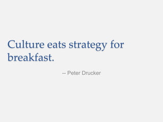 Culture eats strategy for
breakfast.
-- Peter Drucker
 
