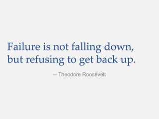 Failure is not falling down,
but refusing to get back up.
-- Theodore Roosevelt
 
