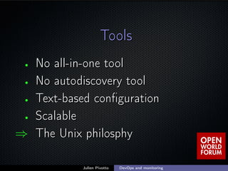 ;
ToolsTools
• No all-in-one toolNo all-in-one tool
• No autodiscovery toolNo autodiscovery tool
• Text-based conﬁguration...