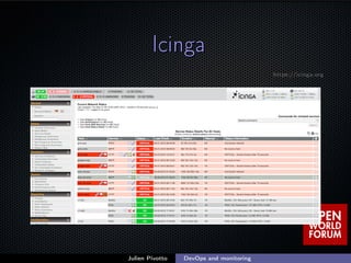 ;
IcingaIcinga
https://icinga.org
Julien Pivotto DevOps and monitoring
 