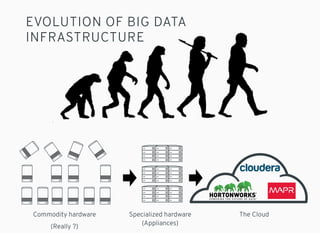 EVOLUTION OF BIG DATA
INFRASTRUCTURE
Commodity hardware
(Really ?)
Specialized hardware
(Appliances)
The Cloud
 