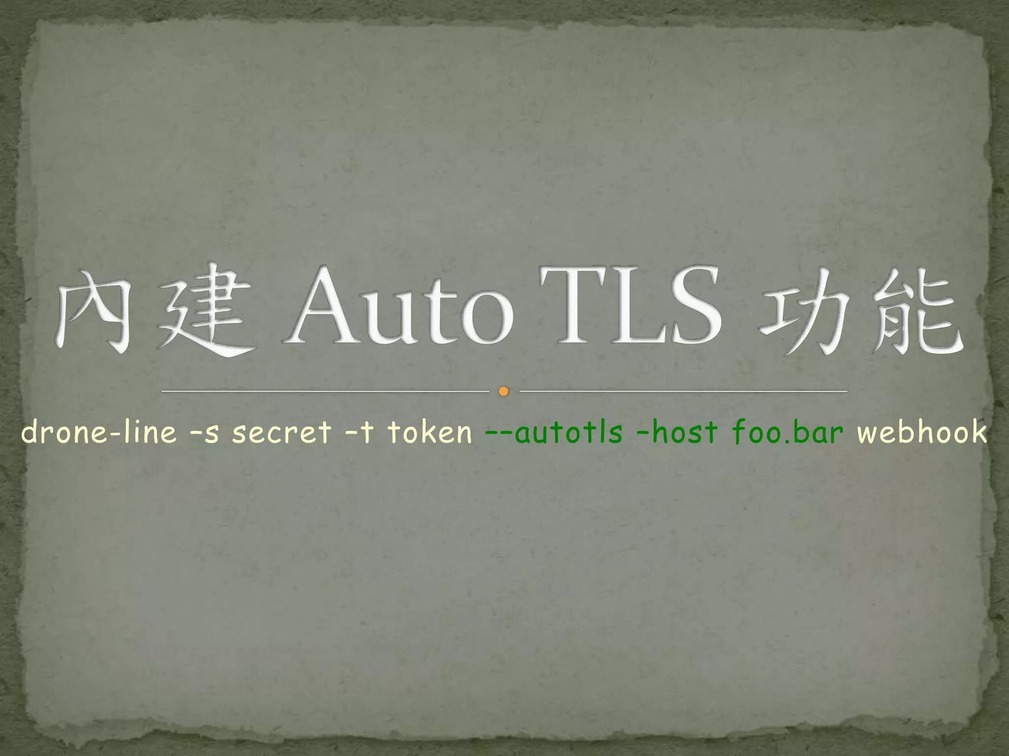 drone-line –s secret –t token ––autotls –host foo.bar webhook 