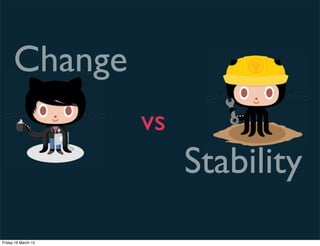 Change
                     vs
                          Stability
Friday 16 March 12
 