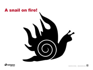 A snail on fire!




                   RACKSPACE® HOSTING   |   WWW.RACKSPACE.COM
                                                                16
 