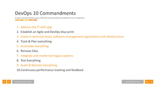 12SlideConsulting with Foresight www.InfoSeption.com
1. Address the IT skills gap
2. Establish an Agile and DevOps blue print
3. Invest in technical tools, Software management approaches and infrastructure
4. Track & Plan everything
5. Automate everything
6. Remove Silos
7. Integrate and modernize legacy systems
8. Test Everything
9. Audit & Monitor Everything
10.Continuous performance tracking and feedback
DevOps 10 Commandments
To build a successful DevOps practice, follow the 10 Commandments we distilled out from our experience
 