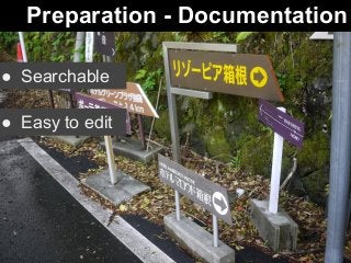 Preparation - Documentation 
● Searchable 
● Easy to edit 
 