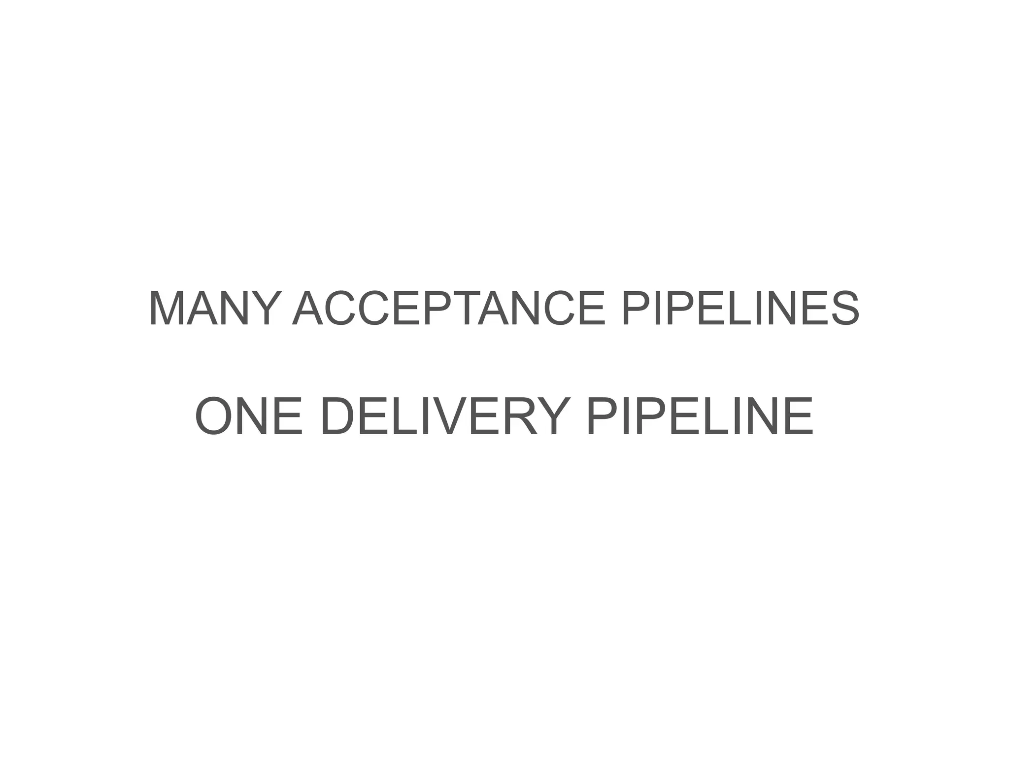 MANY ACCEPTANCE PIPELINES
ONE DELIVERY PIPELINE
 