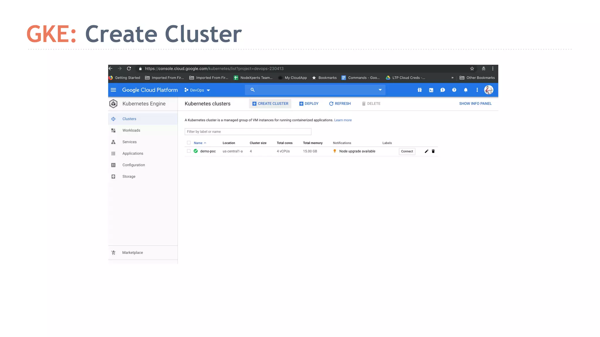 GKE: Create Cluster 