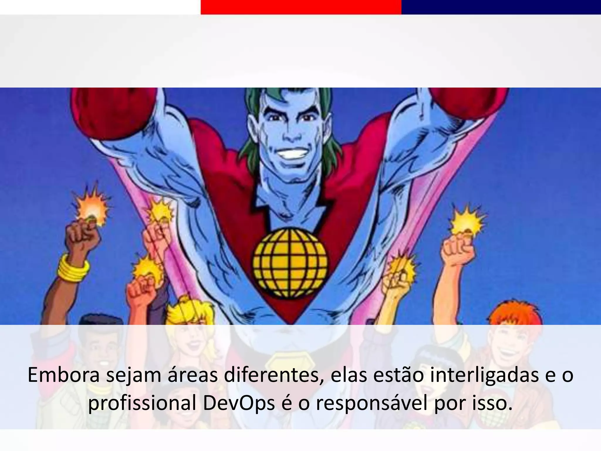 Embora sejam áreas diferentes, elas estão interligadas e o
profissional DevOps é o responsável por isso.
 