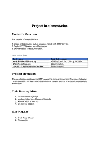 Project Implementation
Executive Overview
The purpose of this project is to:
1. Create endpoints using python language inc...