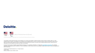 This publication contains general information only and Deloitte is not, by means of this publication, rendering accounting, business, financial, investment, legal, tax, or other
professional advice or services. This publication is not a substitute for such professional advice or services, nor should it be used as a basis for any decision or action that may
affect your business. Before making any decision or taking any action that may affect your business, you should consult a qualified professional advisor. Deloitte shall not be
responsible for any loss sustained by any person who relies on this publication.
As used in this document, "Deloitte" means Deloitte Consulting LLP, a subsidiary of Deloitte LLP. Please see www.deloitte.com/us/about for a detailed
description of the legal structure of Deloitte LLP and its subsidiaries. Certain services may not be available to attest clients under the rules and regulations of
public accounting.
Copyright © 2014 Deloitte Development LLC. All rights reserved.
36 USC 220506
Member of Deloitte Touche Tohmatsu Limited
 