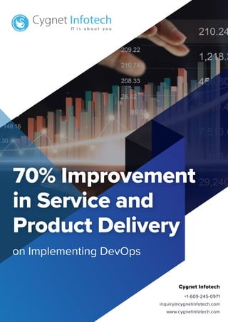 Cygnet Infotech
+1-609-245-0971
inquiry@cygnetinfotech.com
www.cygnetinfotech.com
on Implementing DevOps
70% Improvement
in Service and
Product Delivery
 