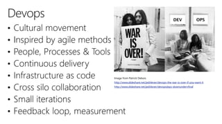 Image from Patrick Debois
http://www.slideshare.net/jedi4ever/devops-the-war-is-over-if-you-want-it
http://www.slideshare.net/jedi4ever/devopsdays-downundervfinal

 