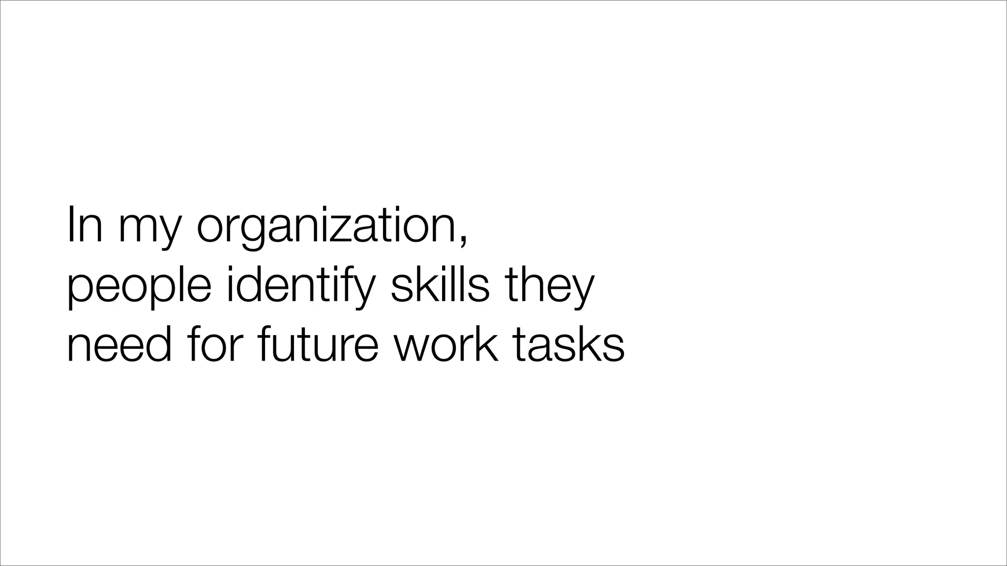 In my organization,
people identify skills they
need for future work tasks
 