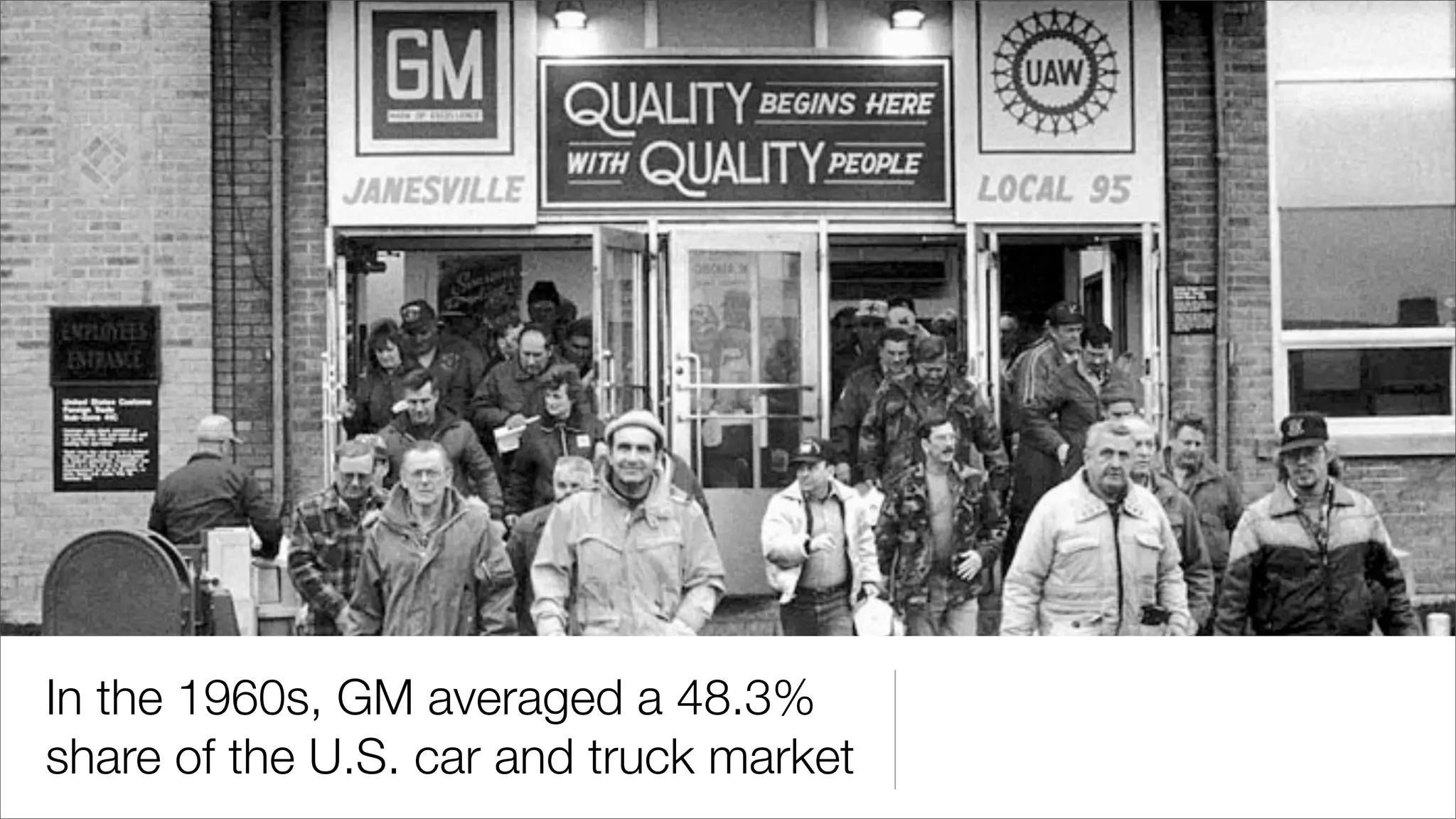 In the 1960s, GM averaged a 48.3%
share of the U.S. car and truck market
 