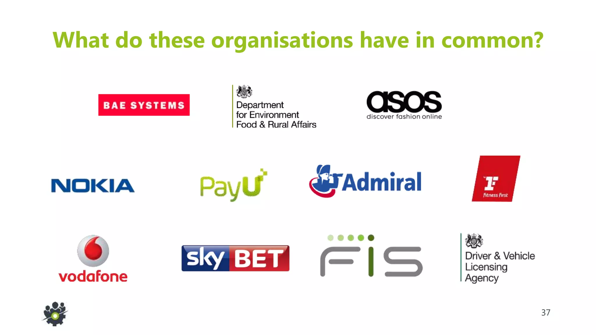 37
What do these organisations have in common?
 