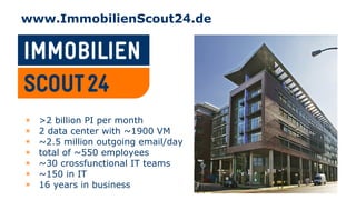 www.ImmobilienScout24.de
◉ >2 billion PI per month
◉ 2 data center with ~1900 VM
◉ ~2.5 million outgoing email/day
◉ total...