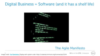 Office of the CTO - Enterprise
Digital Business = Software (and it has a shelf life)
Image credit: Yuri Samoilov, Display with system code. https://creativecommons.org/licenses/by/2.0/#
The Agile Manifesto
3
 