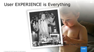 3© Copyright 2015 EMC Corporation. All rights reserved.
User EXPERIENCE is Everything
3
iPhone released June 29, 2007
 