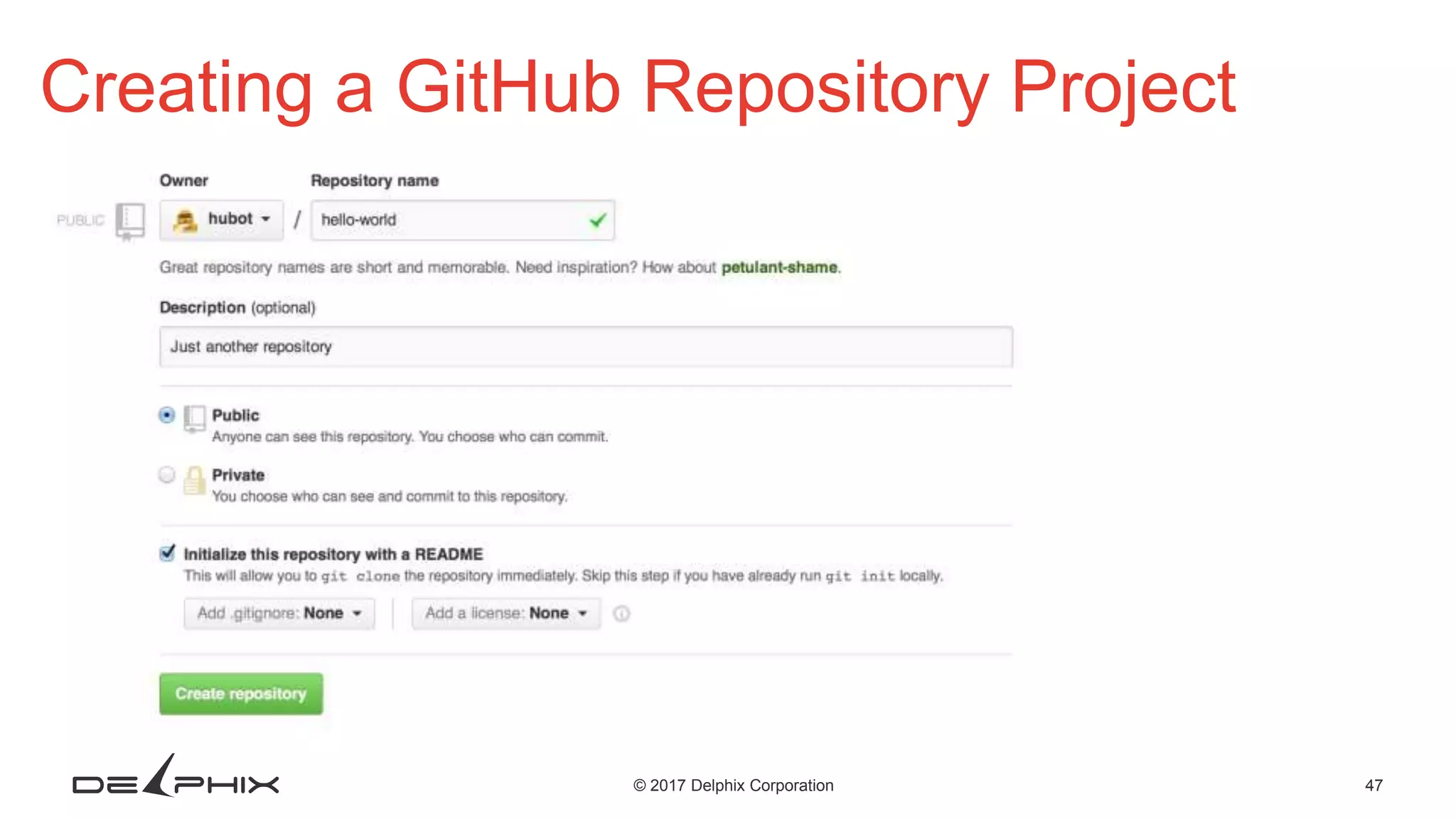 47© 2017 Delphix Corporation Creating a GitHub Repository Project 