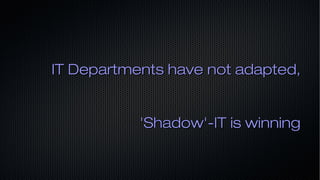 IT Departments have not adapted,IT Departments have not adapted,
'Shadow'-IT is winning'Shadow'-IT is winning
 