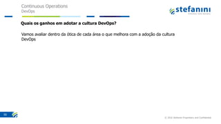 Continuous Operations
DevOps
© 2016 Stefanini Proprietary and Confidential
59
Vamos avaliar dentro da ótica de cada área o que melhora com a adoção da cultura
DevOps
Quais os ganhos em adotar a cultura DevOps?
 