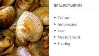 THE CALMS FRAMEWORK
➤ Culture
➤ Automation
➤ Lean
➤ Measurement
➤ Sharing
 