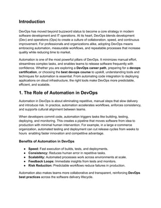 Comprehensive Guide to DevOps Automation Tools and Benefits | PDF