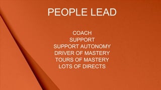 DELIVERY LEAD
DELIVER
TRUST BASED LEADERSHIP
UNDERSTAND THE BUSINESS
DRIVE PURPOSE
SUPPORT AUTONOMY
 