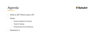 • What is CD? Whom does it fit?
• Areas
• Human-related & Process
• Tools & Testing
• Infrastructure & Architecture
• Questions 
Agenda
 