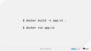 GENERAL DISTRIBUTION
$ docker build -t app:v1 .
$ docker run app:v1
 