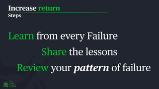 Increase return
Steps
Learn from every Failure
Share the lessons
Review your pattern of failure
 