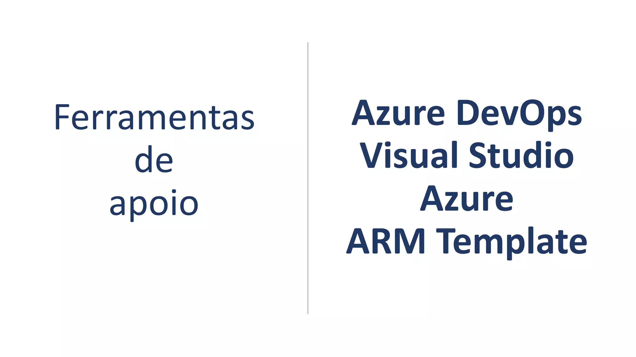 Ferramentas
de
apoio
Azure DevOps
Visual Studio
Azure
ARM Template
 