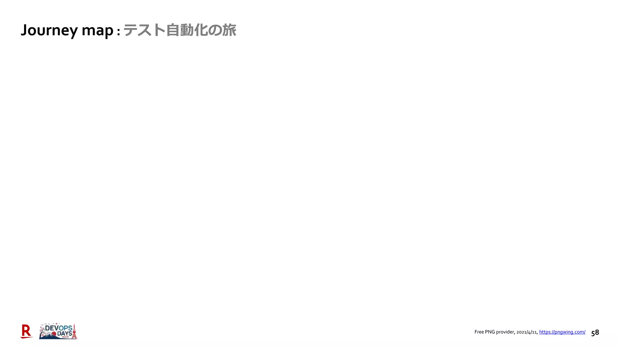 58
Free PNG provider, 2021/4/11, https://pngwing.com/
Journey map : テスト自動化の旅
 