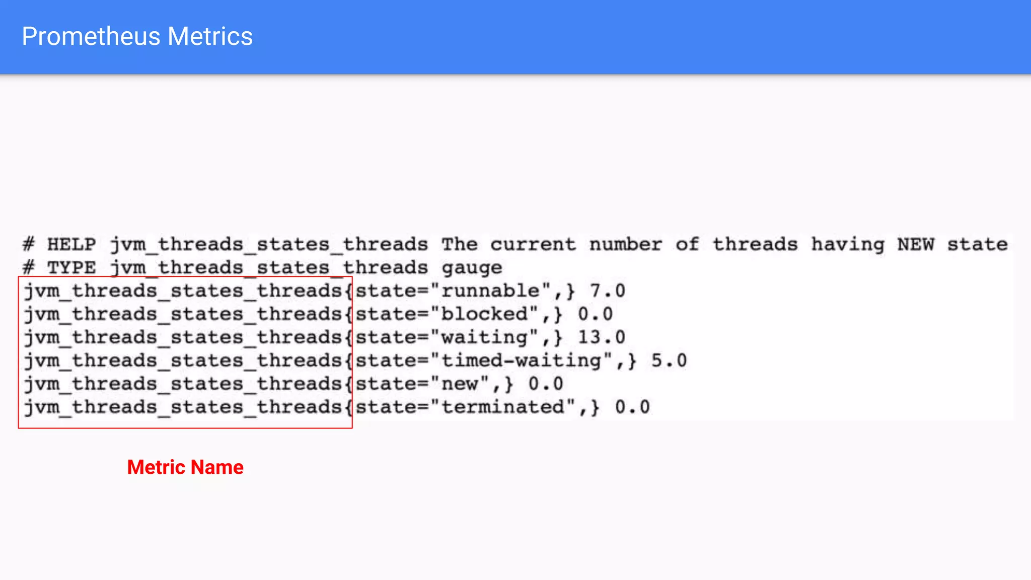 Prometheus Metrics
Metric Name
 