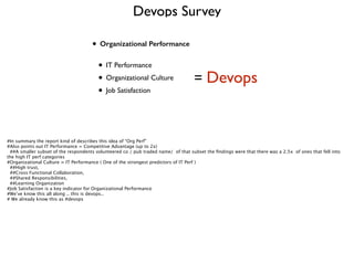 Devops Survey
• Organizational Performance 
• IT Performance	

• Organizational Culture	

• Job Satisfaction
= Devops
#In ...