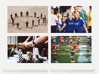 Photo by Mpho Mojapelo on Unsplash, https://unsplash.com/search/photos/team?photo=UHDx3BHlFvY
Photo by Dhruva Reddy on Unsplash, https://unsplash.com/search/photos/team?photo=XE1wd1ypvTA
Photo by rawpixel.com on Unsplash, https://unsplash.com/search/photos/team?photo=3BK_DyRVf90
Photo by Margarida CSilva on Unsplash, https://unsplash.com/search/photos/team?photo=cQCqoTjr0B4
 