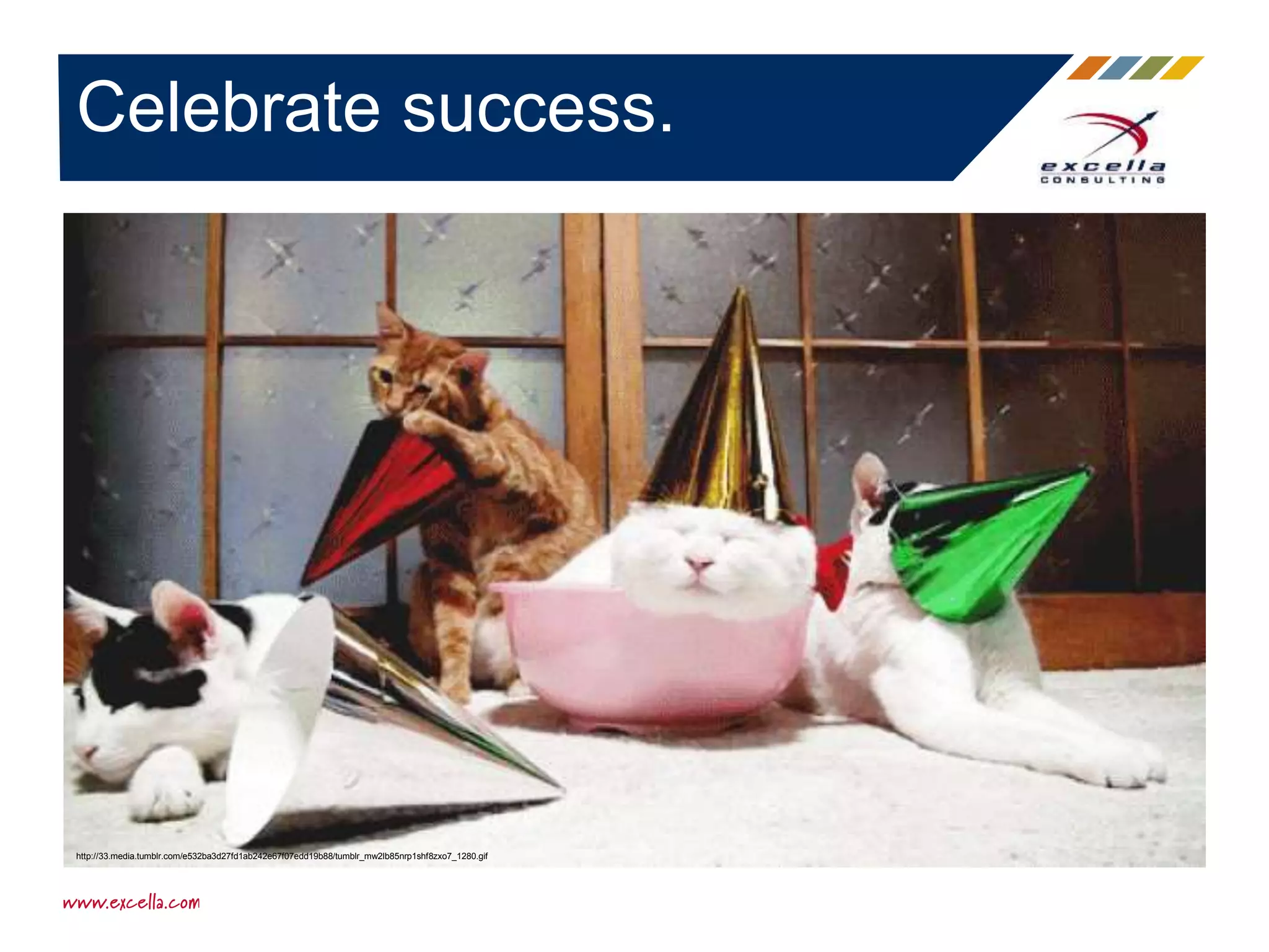 Celebrate success.
http://33.media.tumblr.com/e532ba3d27fd1ab242e67f07edd19b88/tumblr_mw2lb85nrp1shf8zxo7_1280.gif
 