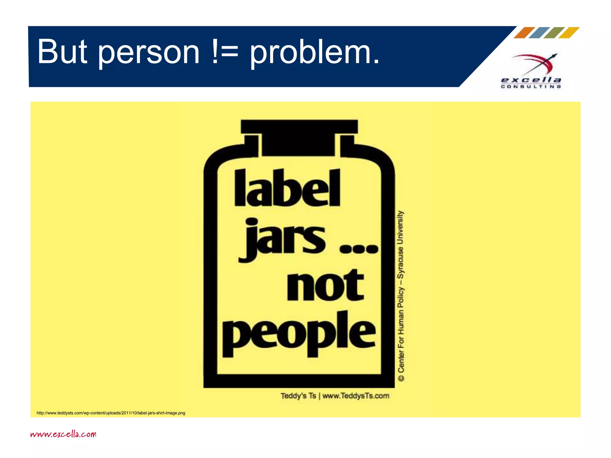 But person != problem.
http://www.teddysts.com/wp-content/uploads/2011/10/label-jars-shirt-image.png
 