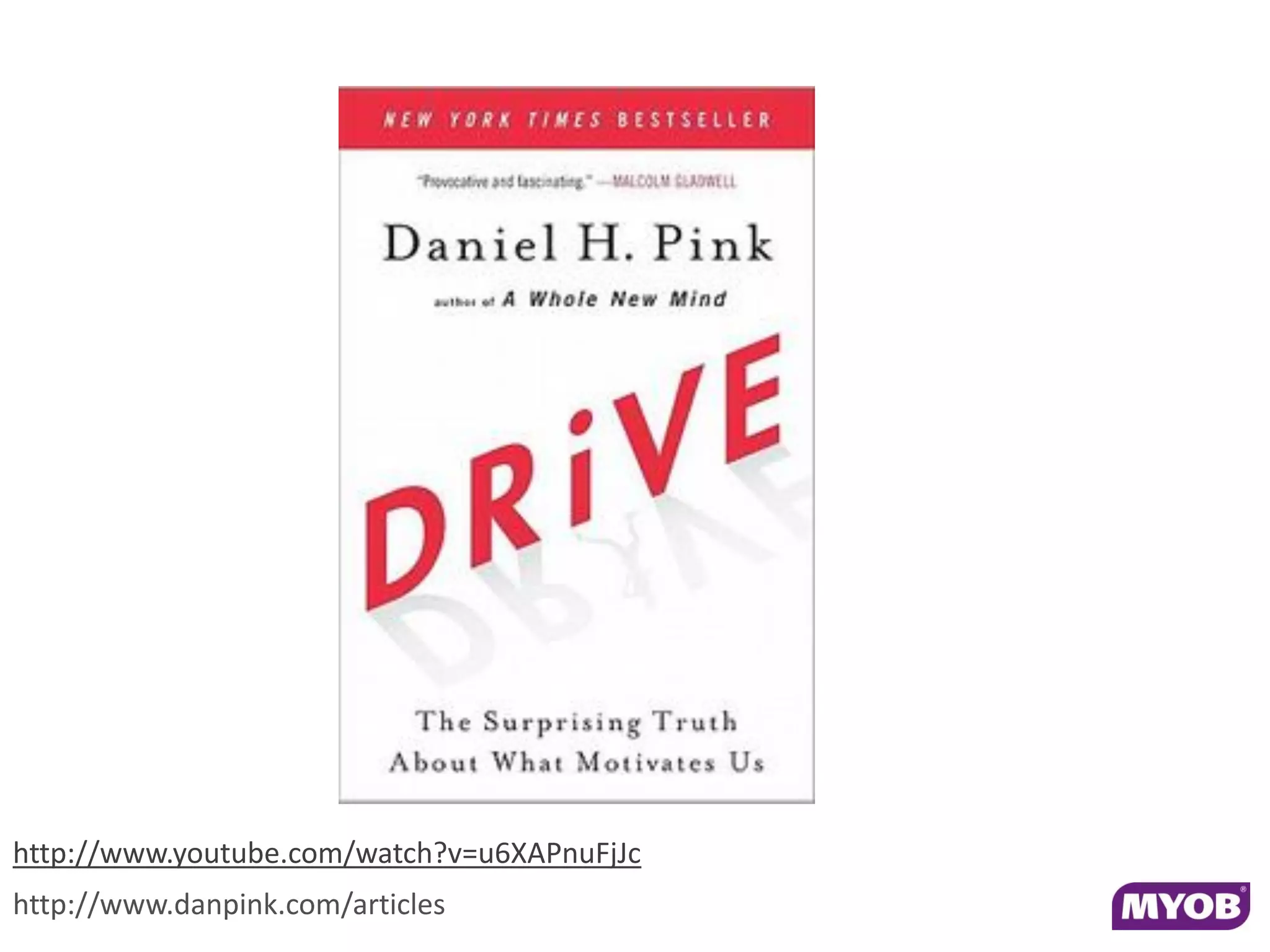 http://www.youtube.com/watch?v=u6XAPnuFjJc
http://www.danpink.com/articles
 