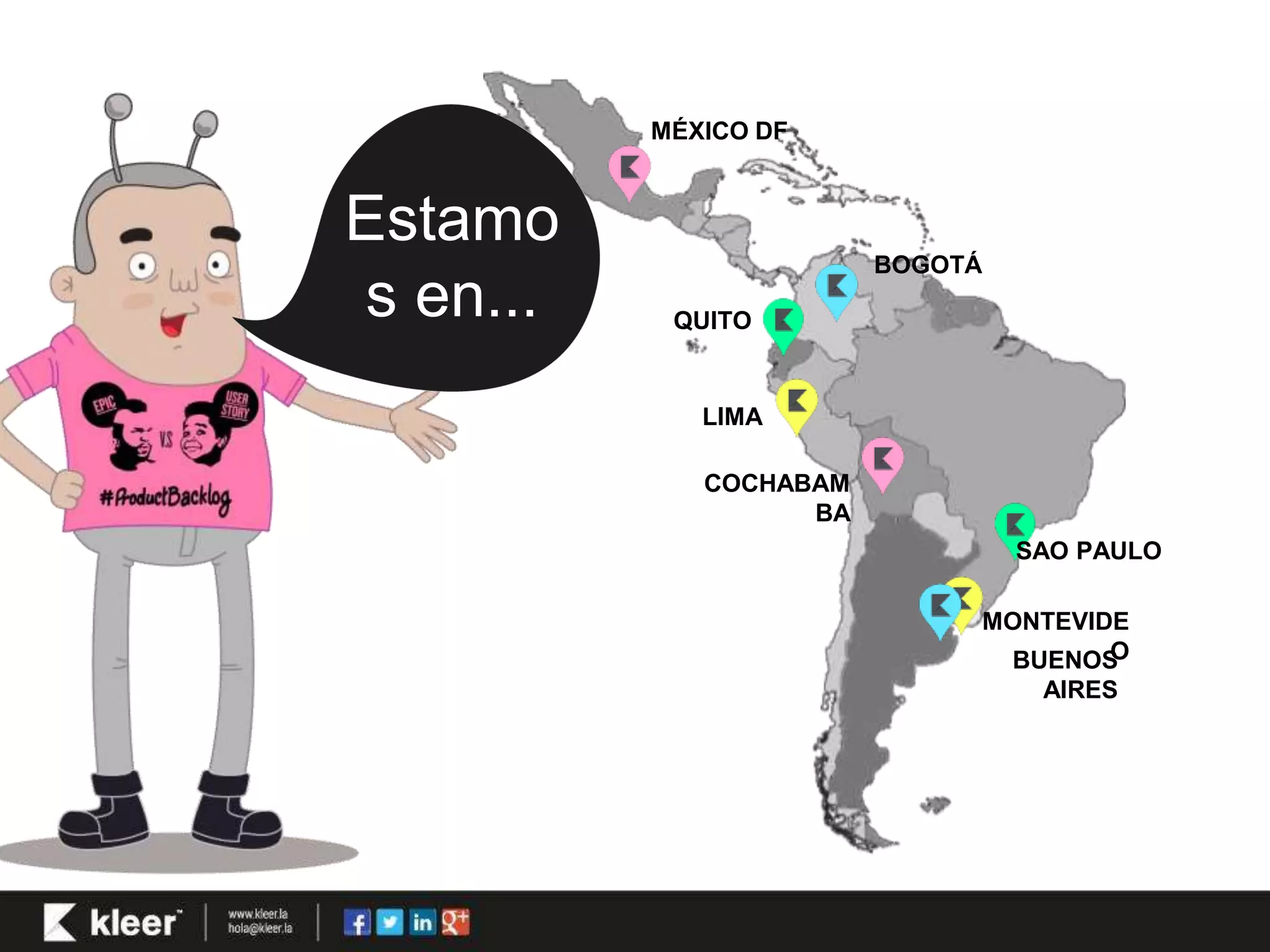 SAO PAULO 
MONTEVIDE 
O 
BUENOS 
AIRES 
BOGOTÁ 
MÉXICO DF 
QUITO 
LIMA 
COCHABAM 
BA 
Estamo 
s en... 
 