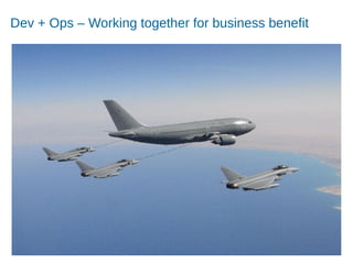 Accelerating Product and Service Innovation
Dev + Ops – Working together for business benefit
 