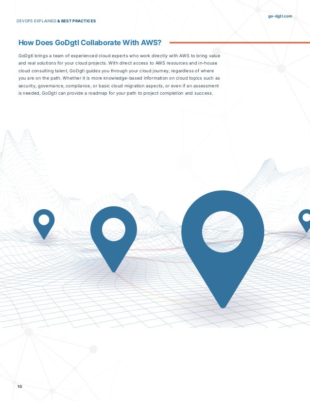 go-dgtl.com
10
DEVOPS EXPLAINED & BEST PRACTICES
How Does GoDgtl Collaborate With AWS?
GoDgtl brings a team of experienced cloud experts who work directly with AWS to bring value
and real solutions for your cloud projects. With direct access to AWS resources and in-house
cloud consulting talent, GoDgtl guides you through your cloud journey, regardless of where
you are on the path. Whether it is more knowledge-based information on cloud topics such as
security, governance, compliance, or basic cloud migration aspects, or even if an assessment
is needed, GoDgtl can provide a roadmap for your path to project completion and success.
 