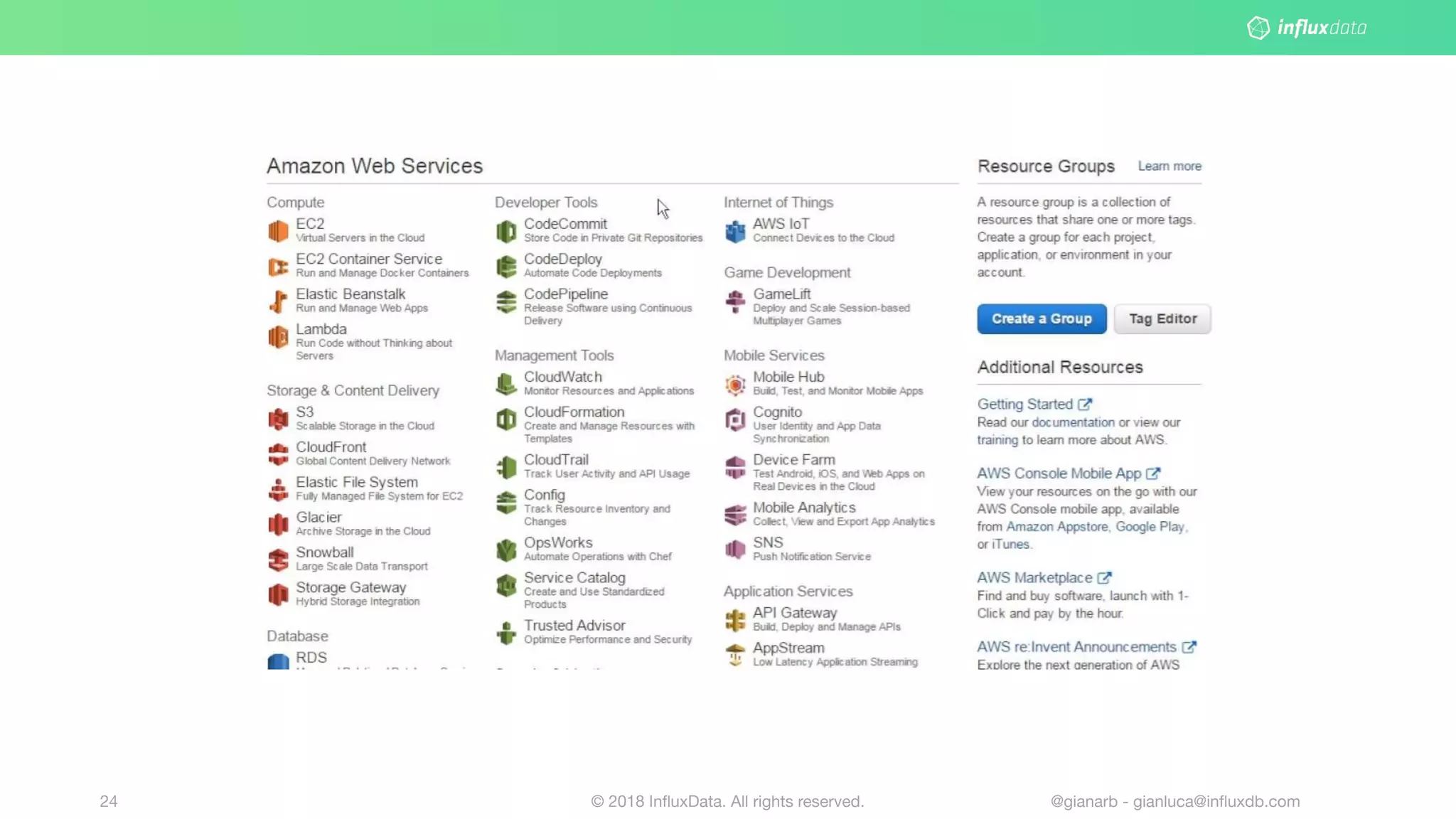 © 2018 InﬂuxData. All rights reserved.24 @gianarb - gianluca@inﬂuxdb.com
 