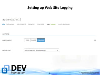 Setting up Web Site Logging

5

© DEVintersection. All rights reserved.
http://www.DEVintersection.com

 